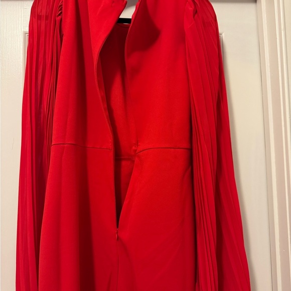 Red Sheath Dress with Bishop Sleeves and Embellished Buckle - Picture 15 of 16